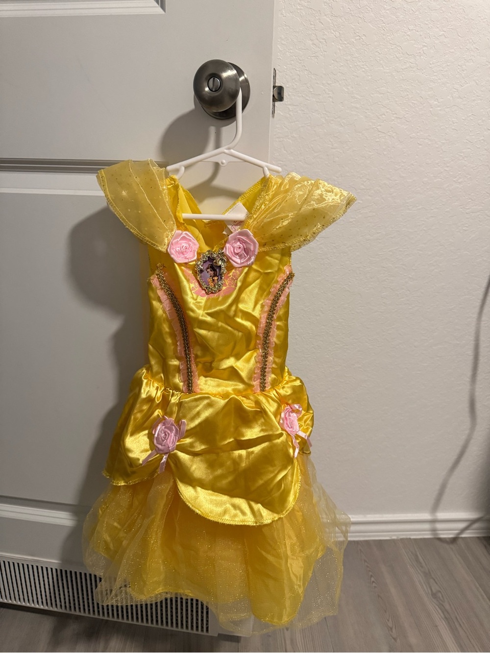 Yellow Princess Bell Gown Kids Costume with Pink Rose Accents